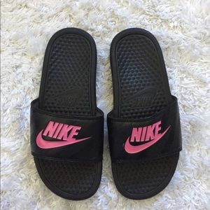 Nike slides pink logo
